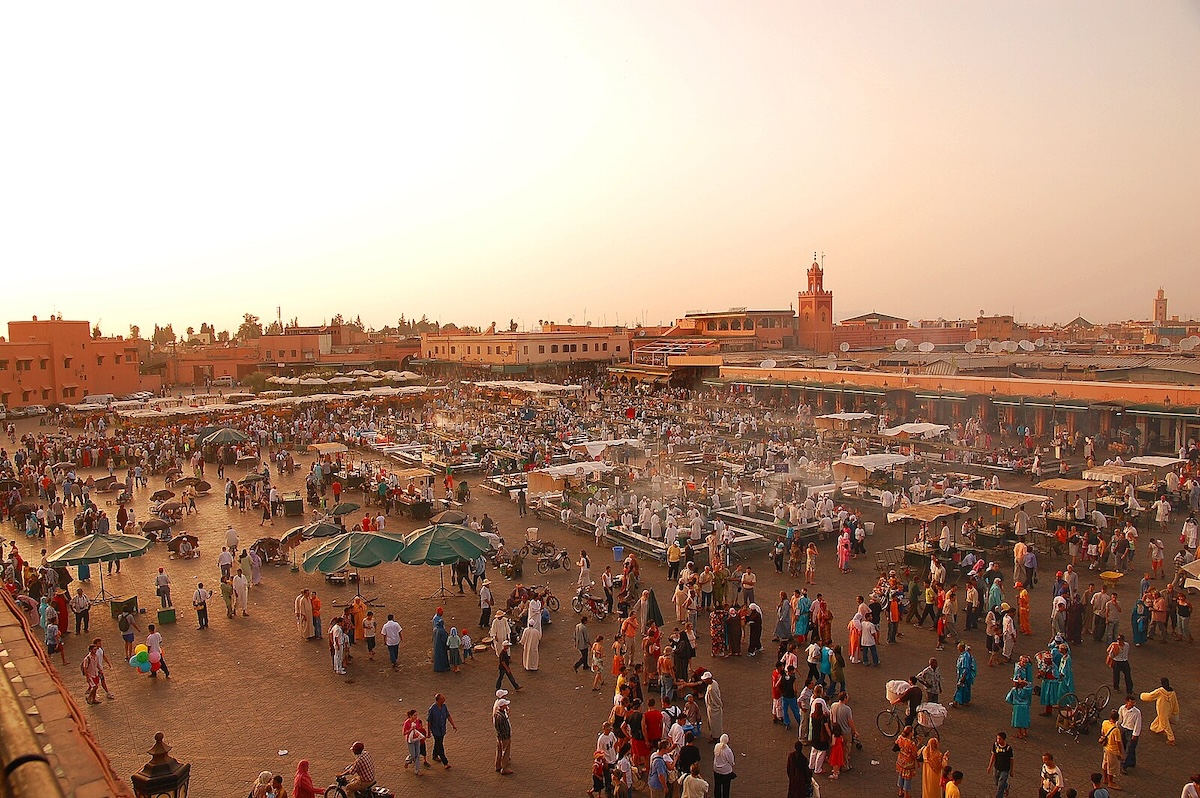A bustling market in Djemaa el-Fna Square. Morocco